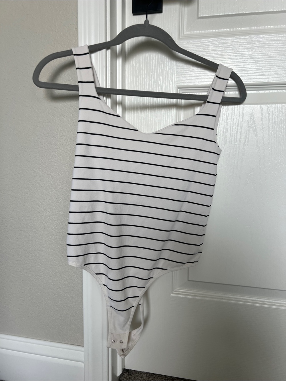 Sleeveless Black & White Striped Bodysuit